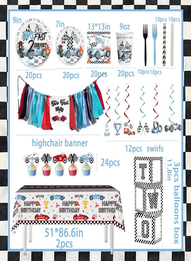 BEOXAGAR Two Fast Birthday Decorations For Boys 2nd Race Car Theme Party Decor Supplies for Baby Party Supplies include Photo Banner Highchair Banner Crown Balloon Boxes Backdrop Tableware Set - Image 5